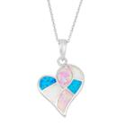 Sterling Silver Lab-created Opal Heart Pendant Necklace, Women's, Size: 18, Multicolor