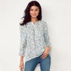Women's Lc Lauren Conrad Printed Ruffle Sleeve Blouse, Size: Large, White