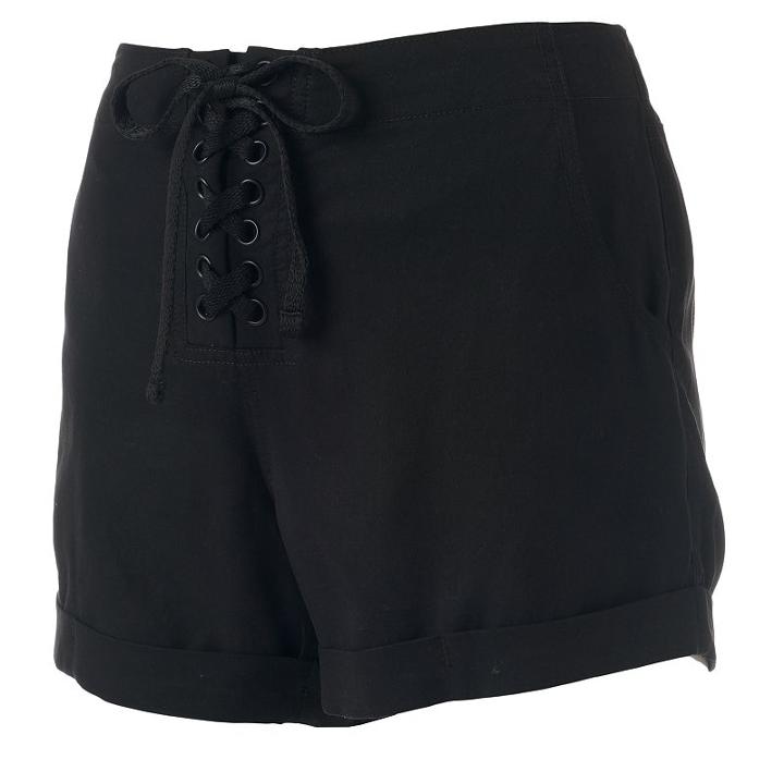 Women's Rock & Republic&reg; Lace-up Soft Shorts, Size: Large, Black