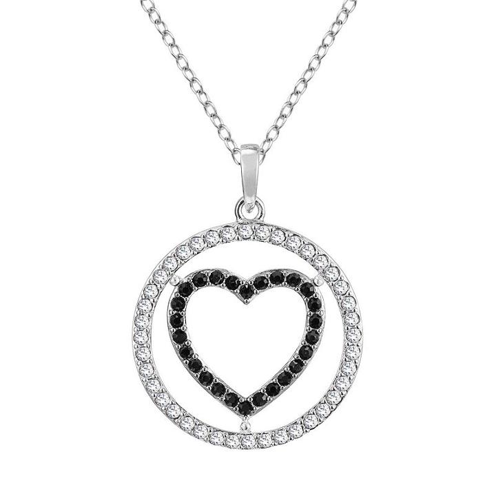Sterling Silver Crystal Heart Circle Pendant, Women's, Size: 18, Black