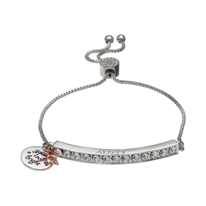 Brilliance Silver Plated Swarovski Crystal Bar Aunt Charm Bracelet, Women's, Size: 8, White