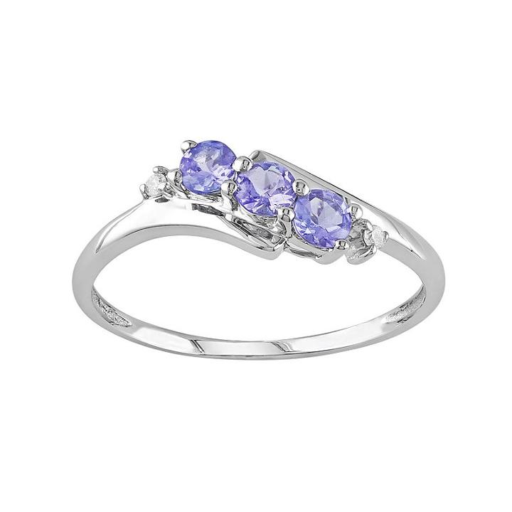 Tanzanite & Diamond Accent 10k White Gold 3-stone Bypass Ring, Women's, Size: 9, Purple