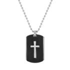 1913 Men's Two Tone Stainless Steel Cross Dog Tag Necklace, Size: 24, Grey