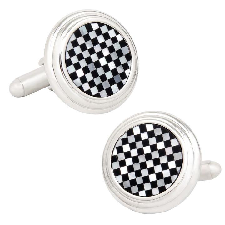 Onyx And Mother Of Pearl Checker Step Cuff Links, Men's, Black