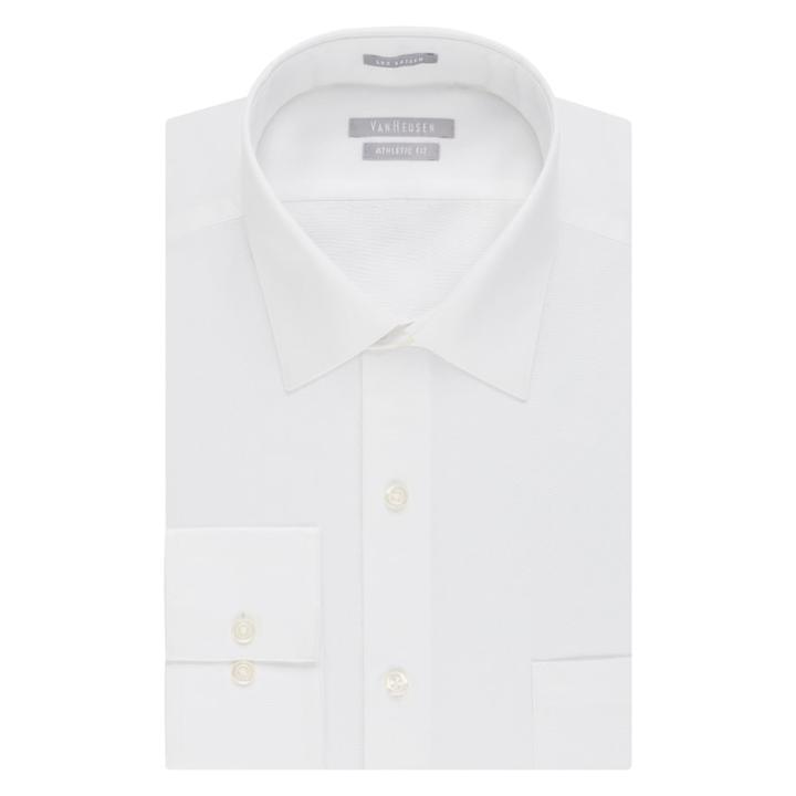 Men's Van Heusen Fitted Athletic Solid Lux Sateen No Iron Spread Collar Dress Shirt, Size: 15.5-34/35, White