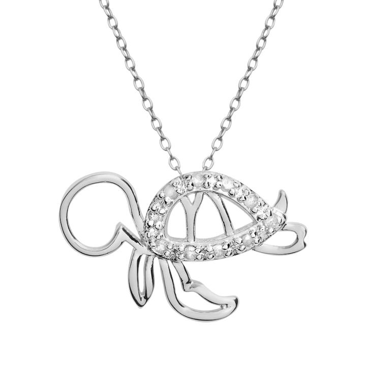 Sterling Silver 1/10-ct. T.w. Diamond Turtle Pendant, Women's, Size: 18, White