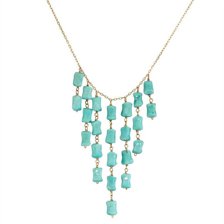 14k Gold Turquoise Bib Necklace, Women's, Size: 17, Blue