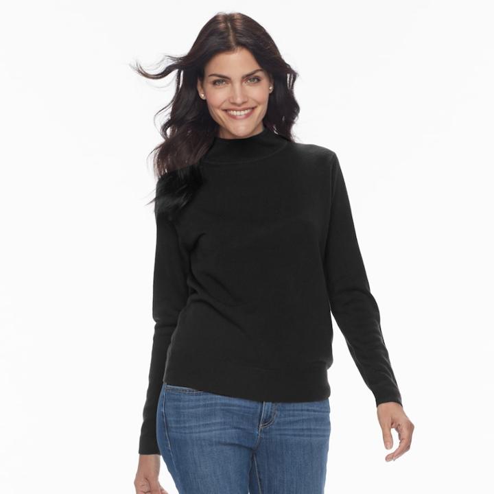 Petite Napa Valley Mockneck Sweater, Women's, Size: S Petite, Black