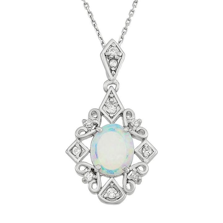 Lab-created Opal & Cubic Zirconia Sterling Silver Filigree Pendant Necklace, Women's, Size: 18, White