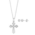 Charming Girl Sterling Silver Kids' Cross Pendant & Ball Stud Earring Set