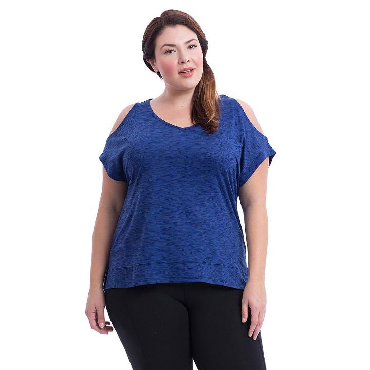 Plus Size Marika Curves Elsa Cold Shoulder Tee, Women's, Size: 1xl, Dark Blue