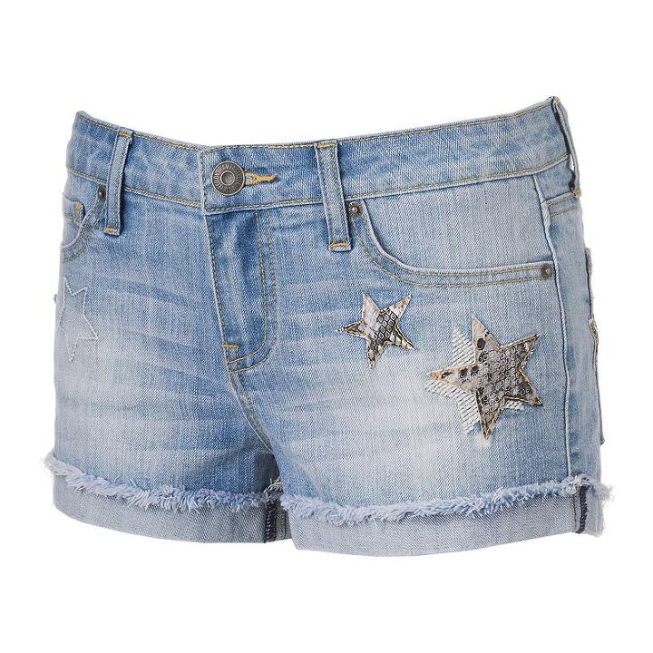 Juniors' Rampage Sophie Star Fray Hem Denim Shortie Shorts, Girl's, Size: 13, Blue