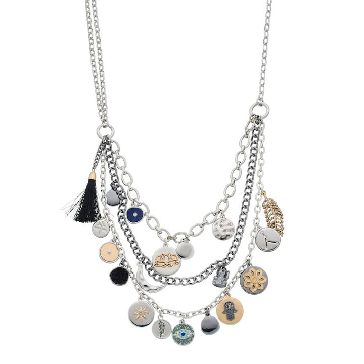 Simply Vera Vera Wang Tri Tone Charm Multi Strand Necklace, Women's, Multicolor