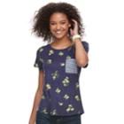 Juniors' Neon Soul Printed & Striped Pocket Tee, Teens, Size: Small, Blue