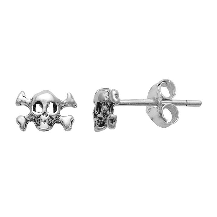 Itsy Bitsy Sterling Silver Skull & Crossbones Stud Earrings, Women's