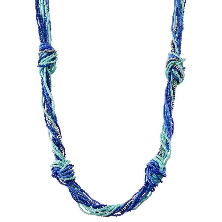 Blue Seed Bead Long Knotted Torsade Necklace, Women's