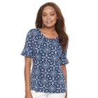 Petite Croft & Barrow&reg; Printed Flounce-sleeve Tee, Women's, Size: Xl Petite, Dark Blue