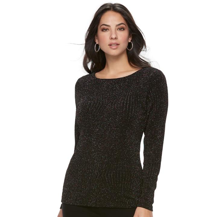 Women's Jennifer Lopez Metallic Boucle Top, Size: Xxl, Black