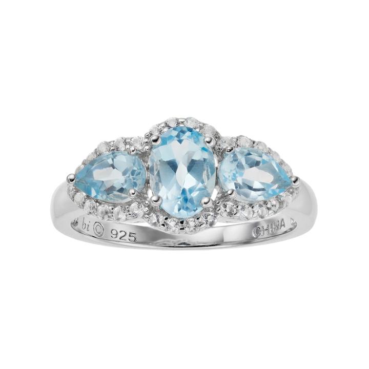 Sterling Silver Blue & White Topaz 3-stone Ring, Women's, Size: 6