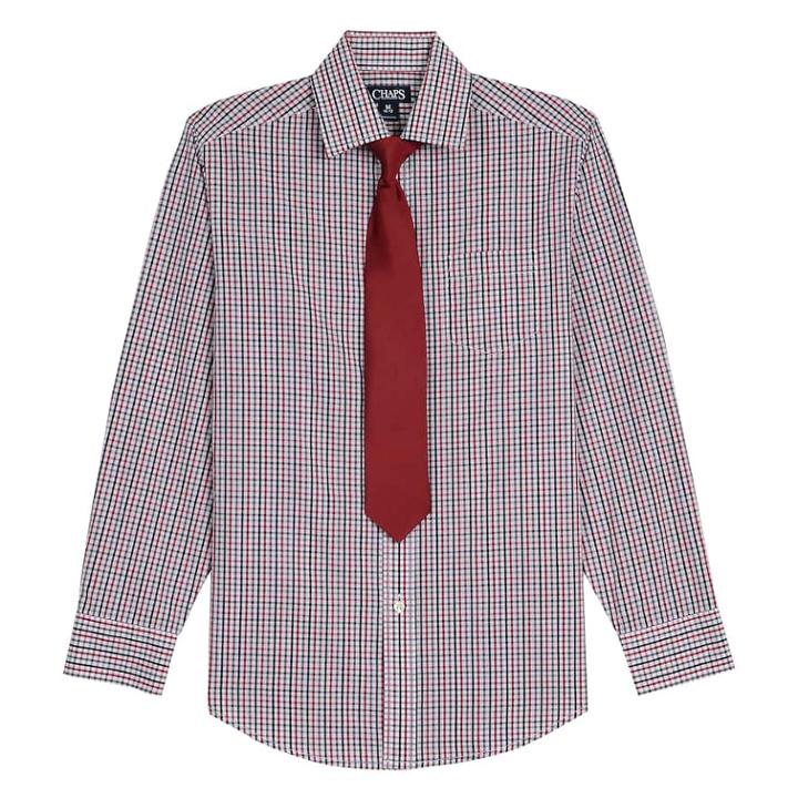 Boys 8-20 Chaps Plaid Button-down Shirt & Tie Set, Size: 8, Dark Red