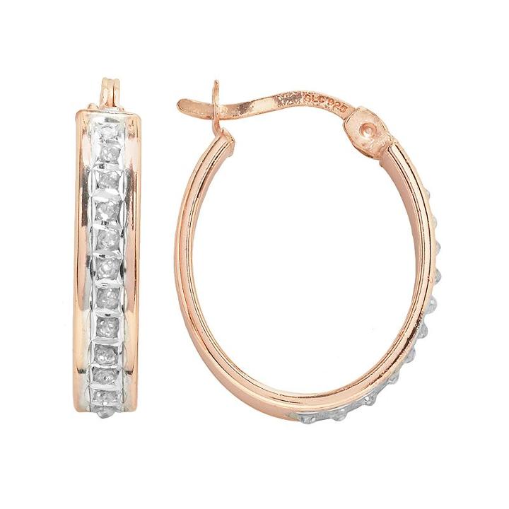 Diamond Mystique 18k Rose Gold Over Silver Diamond Accent Oval Hoop Earrings, Women's, White