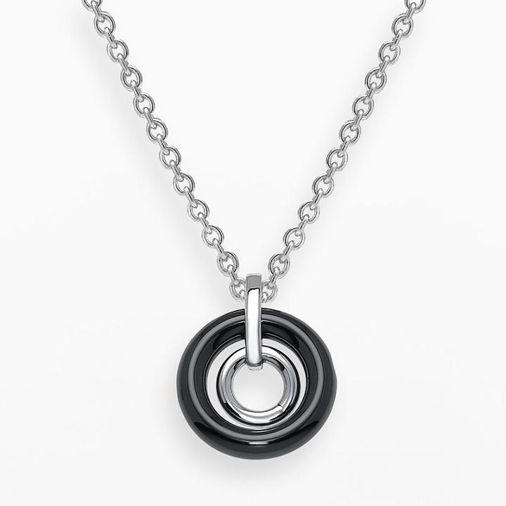 Stainless Steel And Black Ceramic Concentric Circle Pendant, Women's, Size: 18, Grey
