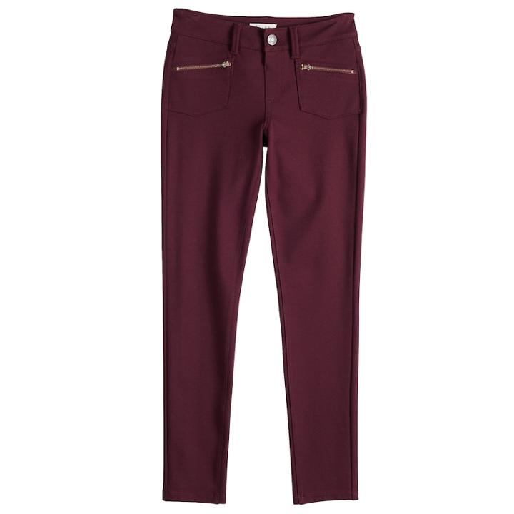 Girls' 7-16 Mudd&reg; Zipper-pocket Ponte Skinny Pants, Size: 10, Red