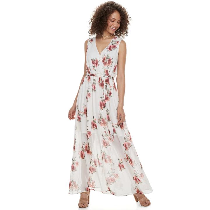 Juniors' Jolie Vie Smocked Shoulder Maxi Dress, Teens, Size: Xs, Ivory Multi Print