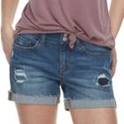 Juniors' So&reg; Frayed-hem Denim Midi Shorts, Teens, Size: 1, Med Blue