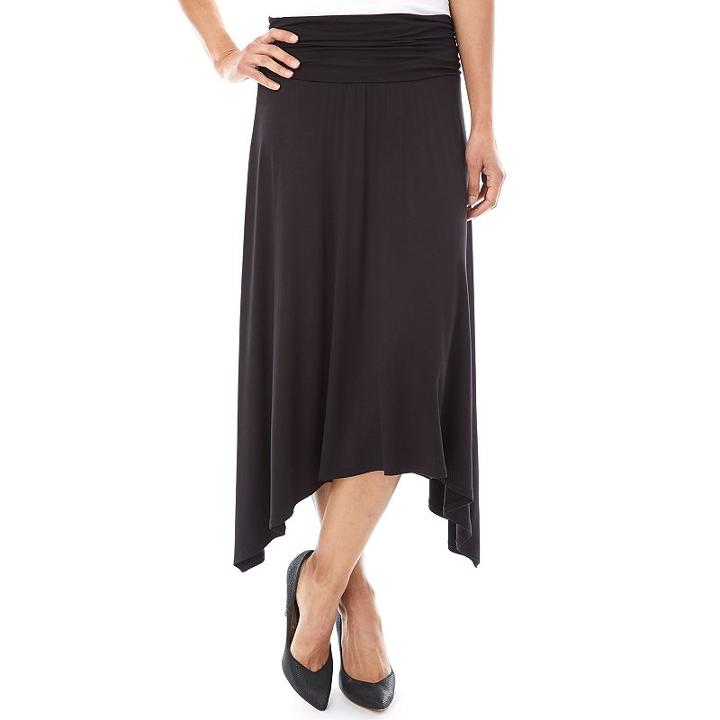Women's Ab Studio Print Shark-bite Midi Skirt, Size: Medium, Black