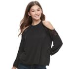 Juniors' Mudd&reg; Cold-shoulder Lace Inset Top, Teens, Size: Small, Black