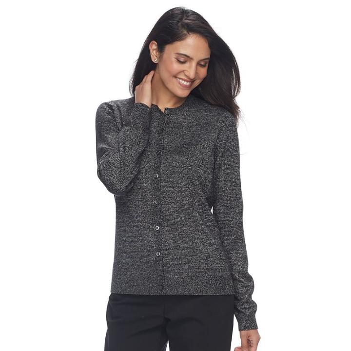 Women's Croft & Barrow&reg; Ribbed-trim Cardigan, Size: Large, Black