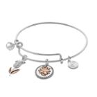 Love This Life Two Tone Inspirational Flower Charm Bangle Bracelet, Women's, Silver