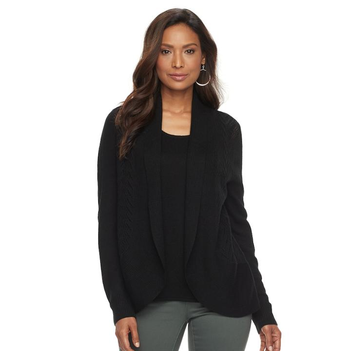 Women's Croft & Barrow&reg; Pointelle Mock-layer Sweater, Size: Small, Black