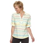 Women's Cathy Daniels Striped Roll-tab Shirt, Size: Small, Beige