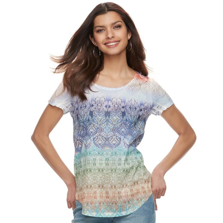 Women's World Unity Printed Scoopneck Tee, Size: Xxl, Blue