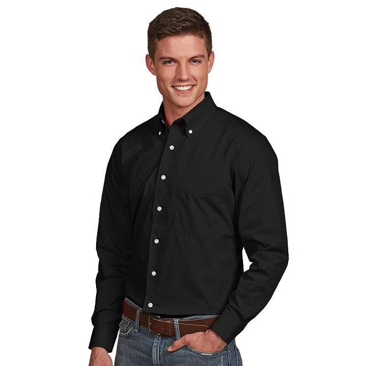 Men's Antigua Dynasty Modern-fit Solid Button-down Shirt, Size: Small, Black