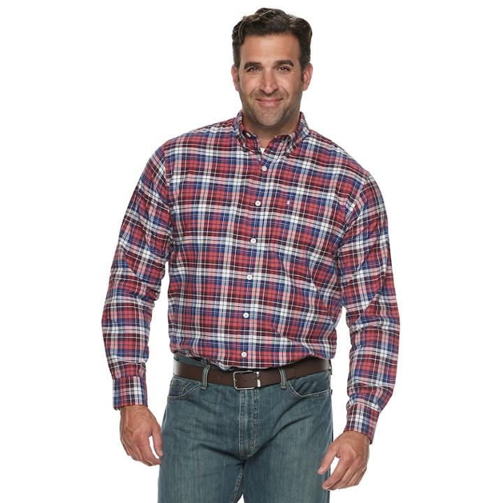 Big & Tall Izod Newport Classic-fit Plaid Oxford Button-down Shirt, Men's, Size: 3xl Tall, Red