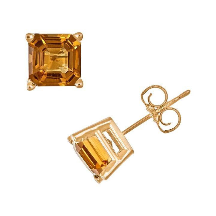 14k Gold Citrine Stud Earrings, Women's, Orange
