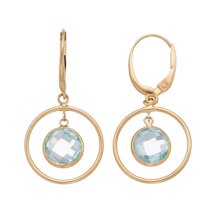 14k Gold Blue Topaz Hoop Drop Earrings, Women's