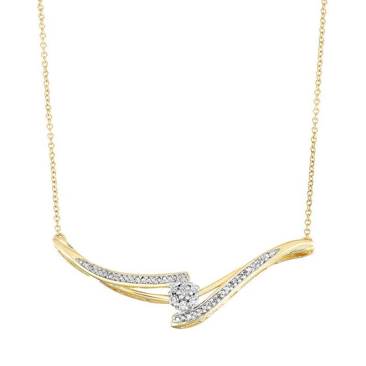 10k Gold 1/4 Carat T.w. Diamond Curved Bar Flower Necklace, Women's, Size: 17, White