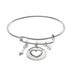 Heart & Arrow Charm Bangle Bracelet, Women's, Silver