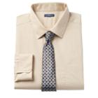 Men's Croft & Barrow&reg; Fitted Stretch-collar Dress Shirt And Patterned Tie Boxed Set, Size: L-32/33, Beig/green (beig/khaki)