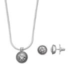 Napier Textured Halo Round Pendant Necklace & Stud Earring Set, Women's, Silver