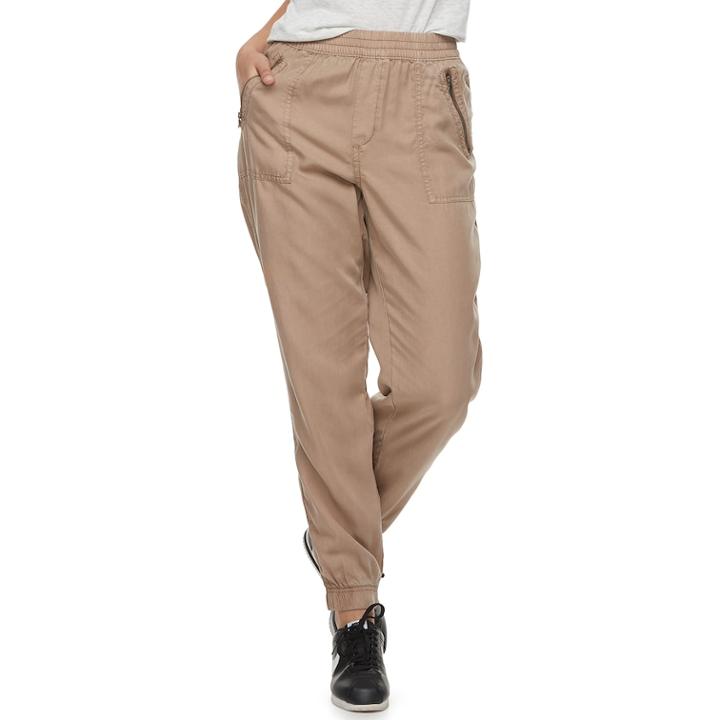 Juniors' So&reg; Zip-pocket Twill Low-rise Jogger Pants, Teens, Size: Small, Med Beige