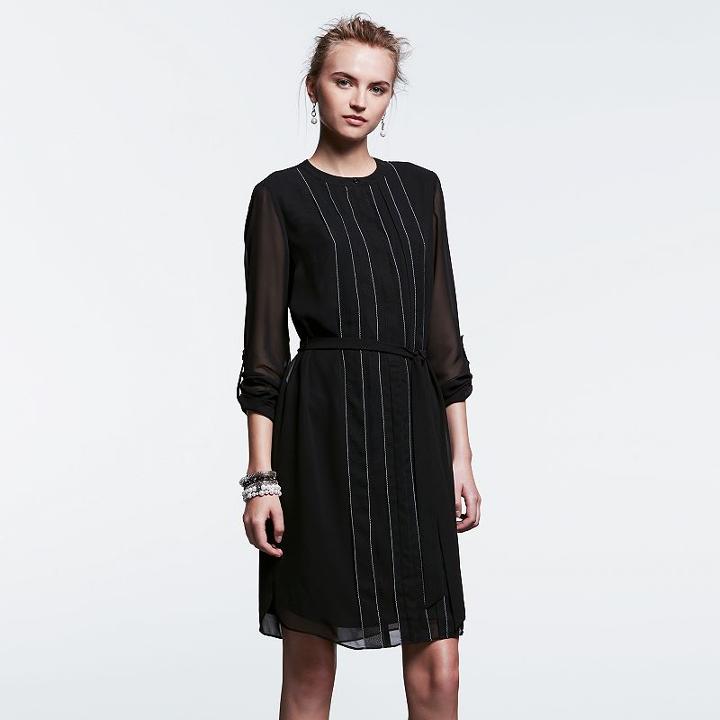 Women's Simply Vera Vera Wang Simply Noir Picot Shirtdress, Size: Xl, Black