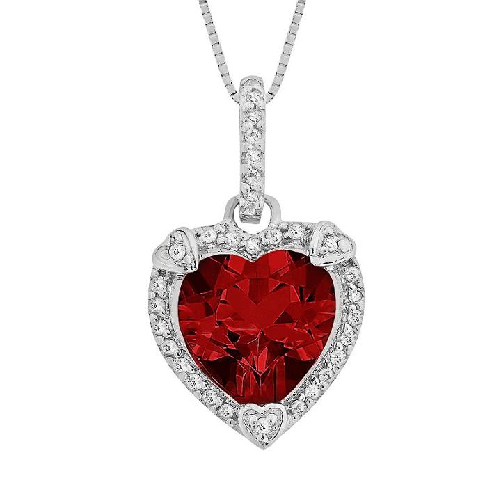 Sterling Silver Lab-created Ruby And Diamond Accent Heart Frame Pendant, Women's, Size: 18, Red