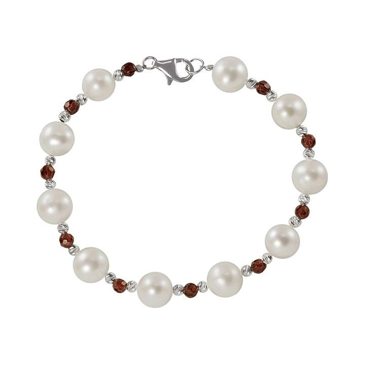 Sterling Silver Freshwater Cultured Pearl And Garnet Bead Bracelet, Women's, Red