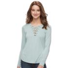 Juniors' Pink Republic Solid Lace-up Top, Teens, Size: Xs, Med Green