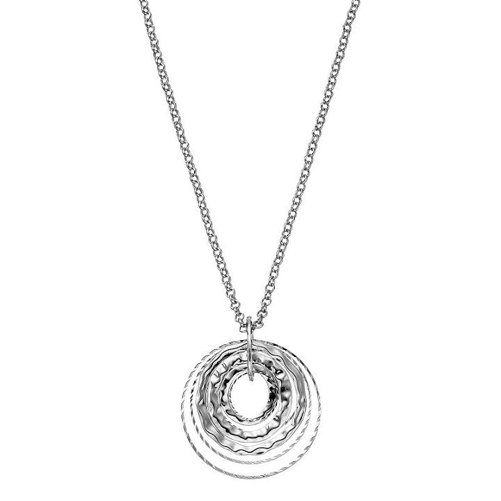Hammered Concentric Circle Pendant Necklace, Women's, Silver